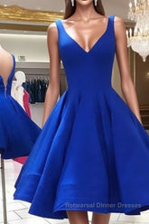 A Line V Neck Short Royal Blue Semi Formal Prom Dresses, Short Royal Blue Formal Homecoming Dresses